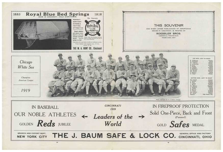 1919 World Series Program for the First Game -- With a Centerfold Photo of the Infamous ''Black Sox'' Team